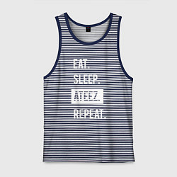 Майка мужская хлопок ЕСТЬ СПАТЬ ATEEZ ПОВТОРИТЬ, цвет: синяя тельняшка