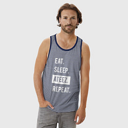 Майка мужская хлопок ЕСТЬ СПАТЬ ATEEZ ПОВТОРИТЬ, цвет: синяя тельняшка — фото 2