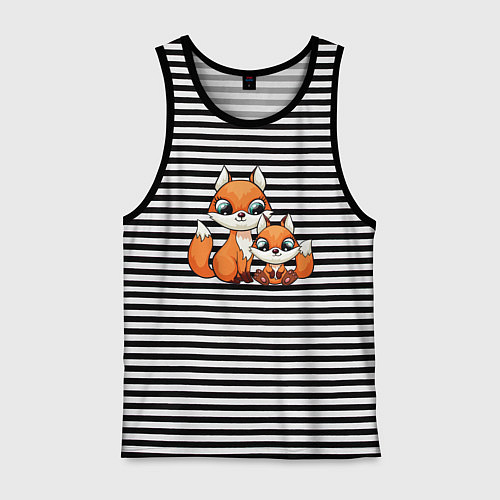 Мужская майка Милые лисята / Черная тельняшка – фото 1