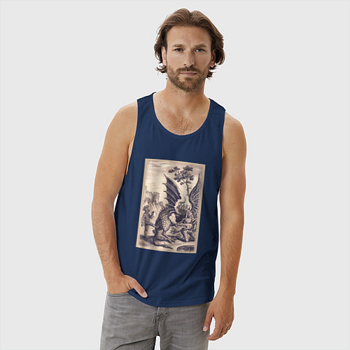 Мужская майка Рыцарь, пинающий Дракона баллада о рыцаре Джоне Ла / Тёмно-синий – фото 3