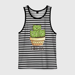 Майка мужская хлопок Кактус Котики, цвет: черная тельняшка
