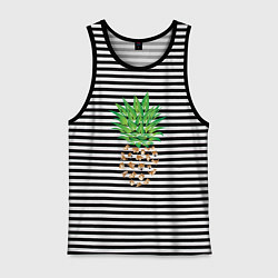 Майка мужская хлопок Ананас из собак Акита, цвет: черная тельняшка