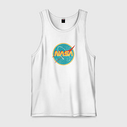 Майка мужская хлопок NASA винтажный логотип, цвет: белый