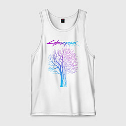 Майка мужская хлопок ДЕРЕВО CYBERPUNK 2077, цвет: белый