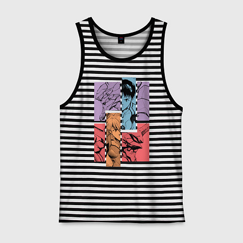 Мужская майка Аска и Синдзи, Евангелион / Черная тельняшка – фото 1