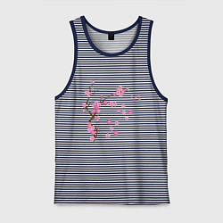 Майка мужская хлопок Розовая сакура, цвет: синяя тельняшка