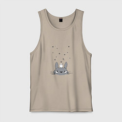 Майка мужская хлопок Любопытный Тоторо и Сажа, цвет: миндальный