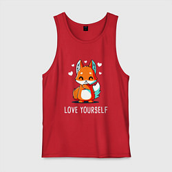 Майка мужская хлопок ЛЮБИ СЕБЯ Love yourself, цвет: красный