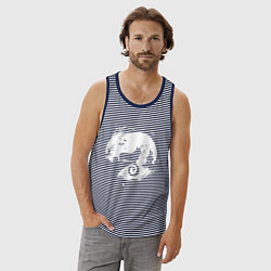 Майка мужская хлопок Полнолуние Корги, цвет: синяя тельняшка — фото 2