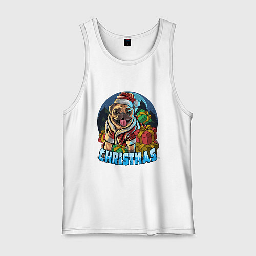 Мужская майка Рождественский мопс / Белый – фото 1
