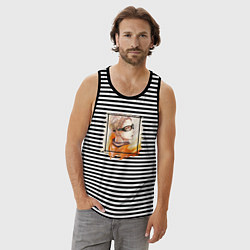 Майка мужская хлопок Кей, цвет: черная тельняшка — фото 2