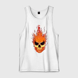 Майка мужская хлопок Fire flame skull, цвет: белый