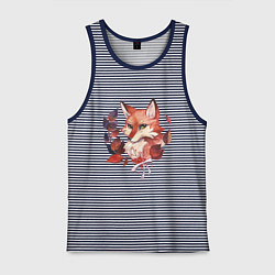 Майка мужская хлопок Акварельный лис, цвет: синяя тельняшка