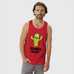 Майка мужская хлопок Кактус обнимашки, цвет: красный — фото 2