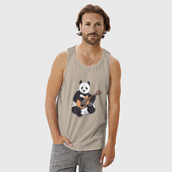 Майка мужская хлопок Панда гитарист Panda Guitar, цвет: миндальный — фото 2