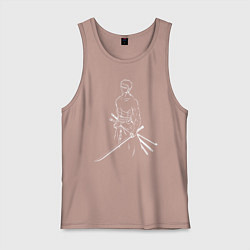 Майка мужская хлопок Лайн Арт Зоро из One Piece, цвет: пыльно-розовый