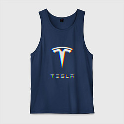 Майка мужская хлопок TESLA MOTORS GLITCH ТЕСЛА, цвет: тёмно-синий