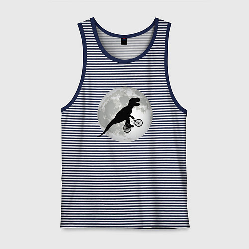 Мужская майка Динозавр летит на фоне луны / Синяя тельняшка – фото 1