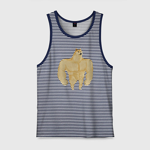 Мужская майка Мем собака качок DOGE / Синяя тельняшка – фото 1