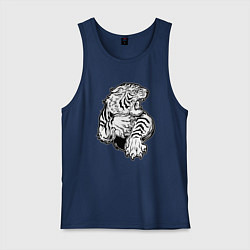 Майка мужская хлопок Белый Тигр, цвет: тёмно-синий