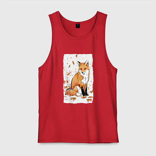 Мужская майка ЛИСА В ЛИСТЬЯХ ОСЕННЕЕ НАСТРОНИЕ FOX IN THE FOREST / Красный – фото 1