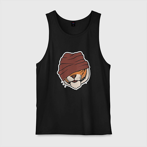 Мужская майка Крутой тигр в шапке / Черный – фото 1