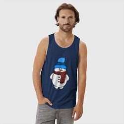 Майка мужская хлопок Снеговик в шапочке, цвет: тёмно-синий — фото 2