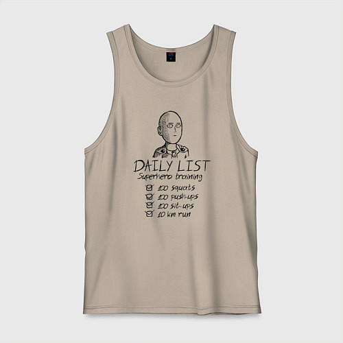 Мужская майка Лист супергеройских тренировок Сайтамы / Миндальный – фото 1