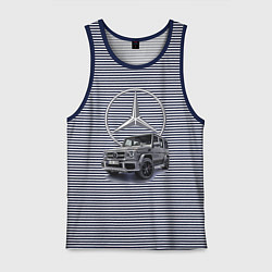 Майка мужская хлопок Mercedes Gelendwagen G63 AMG G-class G400d, цвет: синяя тельняшка