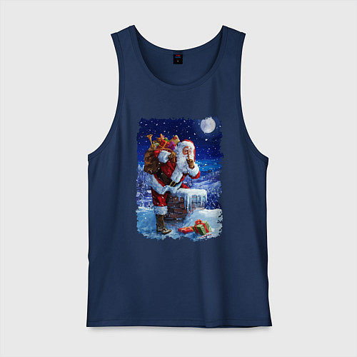 Мужская майка Дед Мороз с подарками на крыше / Тёмно-синий – фото 1