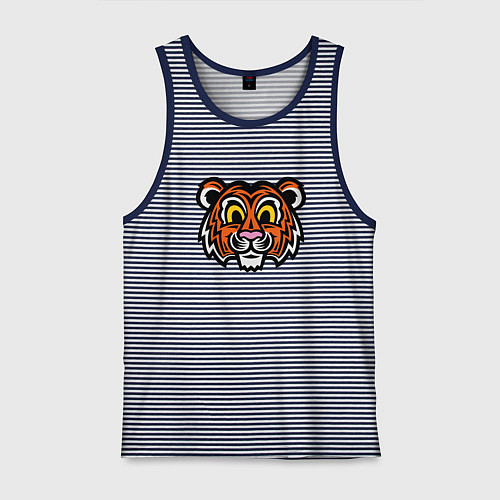 Мужская майка Голова забавного тигра / Синяя тельняшка – фото 1