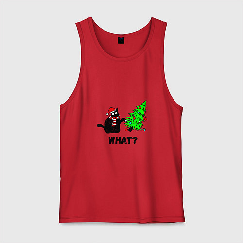 Мужская майка Кот роняет елку / Красный – фото 1