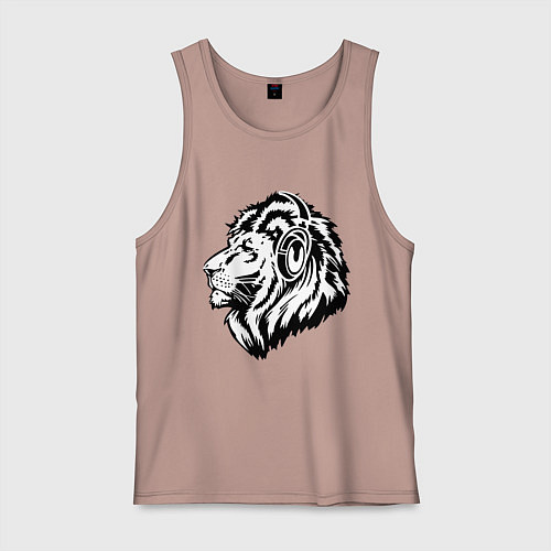 Мужская майка Лев в наушниках / Пыльно-розовый – фото 1