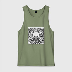 Майка мужская хлопок QR Skull, цвет: авокадо