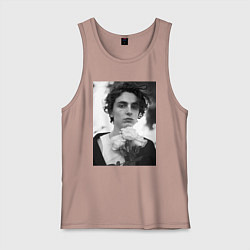 Майка мужская хлопок Timothee Chalamet с розами, цвет: пыльно-розовый