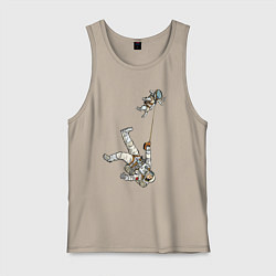 Майка мужская хлопок Космическое выгуливание пса, цвет: миндальный