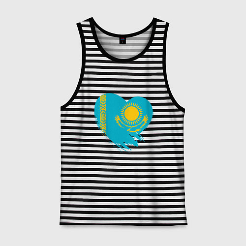 Мужская майка Сердце - Казахстан / Черная тельняшка – фото 1