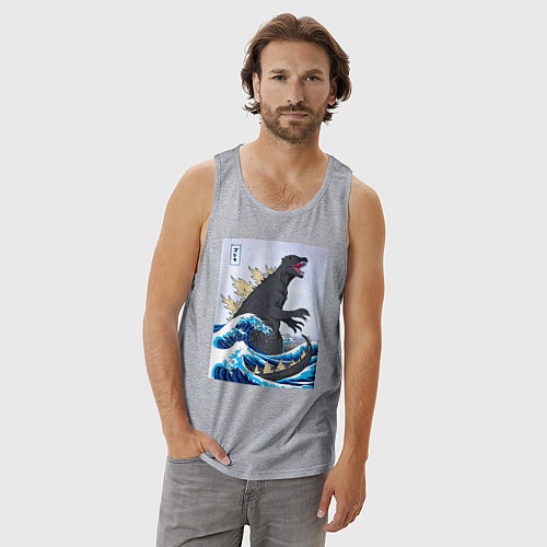 Мужская майка Godzilla in The Waves Eastern / Меланж – фото 3