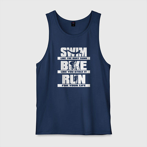 Мужская майка Плавай, езди на велосипеде, бегай / Тёмно-синий – фото 1