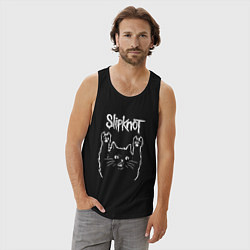 Майка мужская хлопок Slipknot, Слипкнот Рок кот, цвет: черный — фото 2
