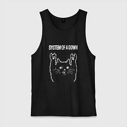Майка мужская хлопок System of a Down Рок кот, цвет: черный