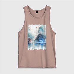 Майка мужская хлопок Изумительный японский пейзаж, цвет: пыльно-розовый