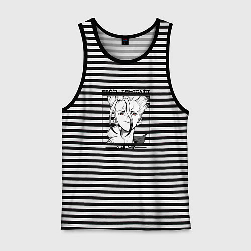 Мужская майка Доктор Стоун Dr Stone, Сэнку Ишигами / Черная тельняшка – фото 1