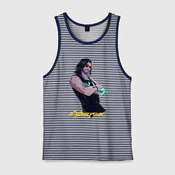 Майка мужская хлопок Джонни Cyberpunk2077 Johnny, цвет: синяя тельняшка