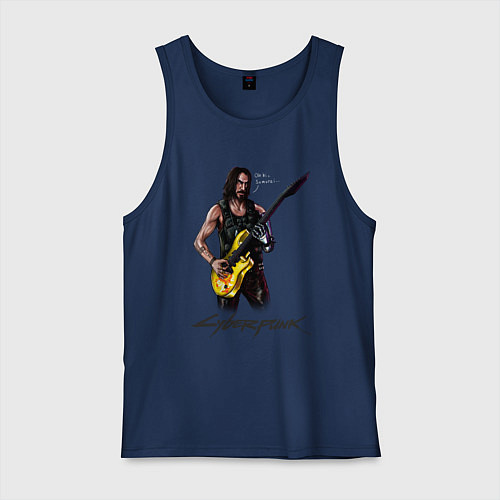 Мужская майка Cyberpunk 2077 Johnny гитарист / Тёмно-синий – фото 1