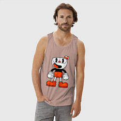 Майка мужская хлопок Cuphead красная чашечка, цвет: пыльно-розовый — фото 2