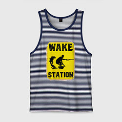 Майка мужская хлопок Wake station, цвет: синяя тельняшка