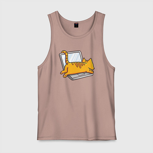 Мужская майка Котик лежит на ноутбуке / Пыльно-розовый – фото 1