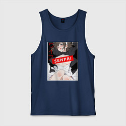 Майка мужская хлопок Девушка и надпись Senpai Ahegao, цвет: тёмно-синий