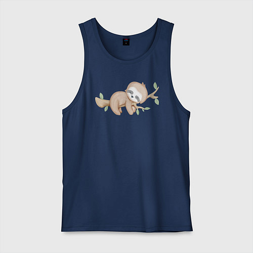 Мужская майка Милый Ленивец На Дереве / Тёмно-синий – фото 1